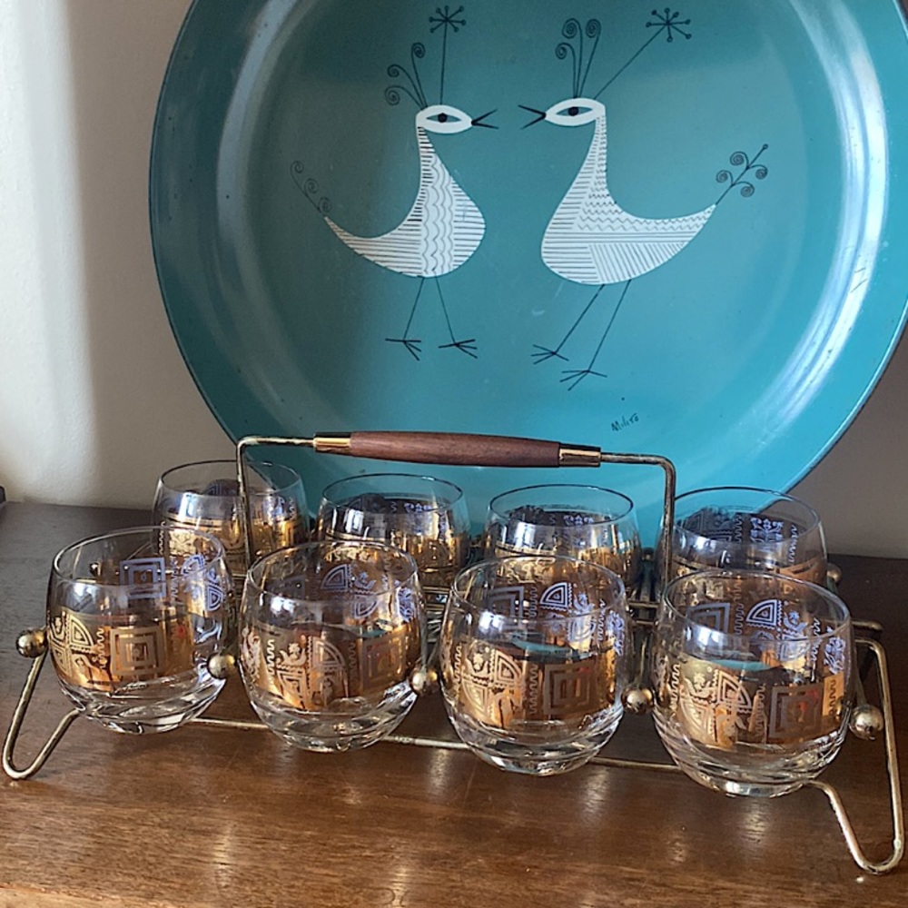 SOLD MCM Culver Gold Glasses & Caddy Carrier Roly Poly Coronet Vintage 22k - Picture 10 of 11